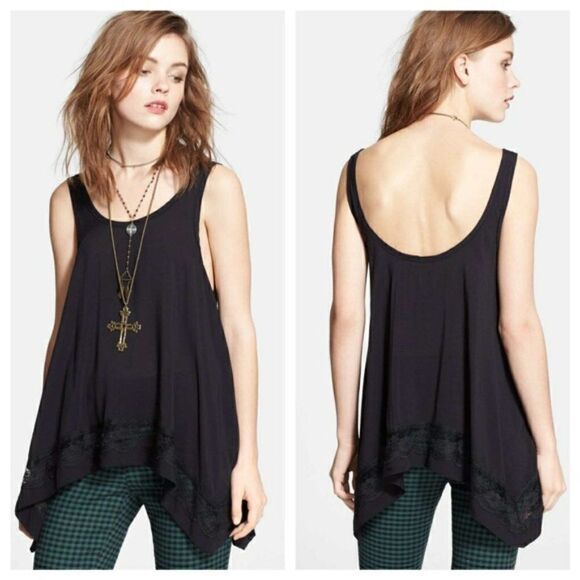 Free People Black Lace Handkerchief Hem Tank - Picture 3 of 11